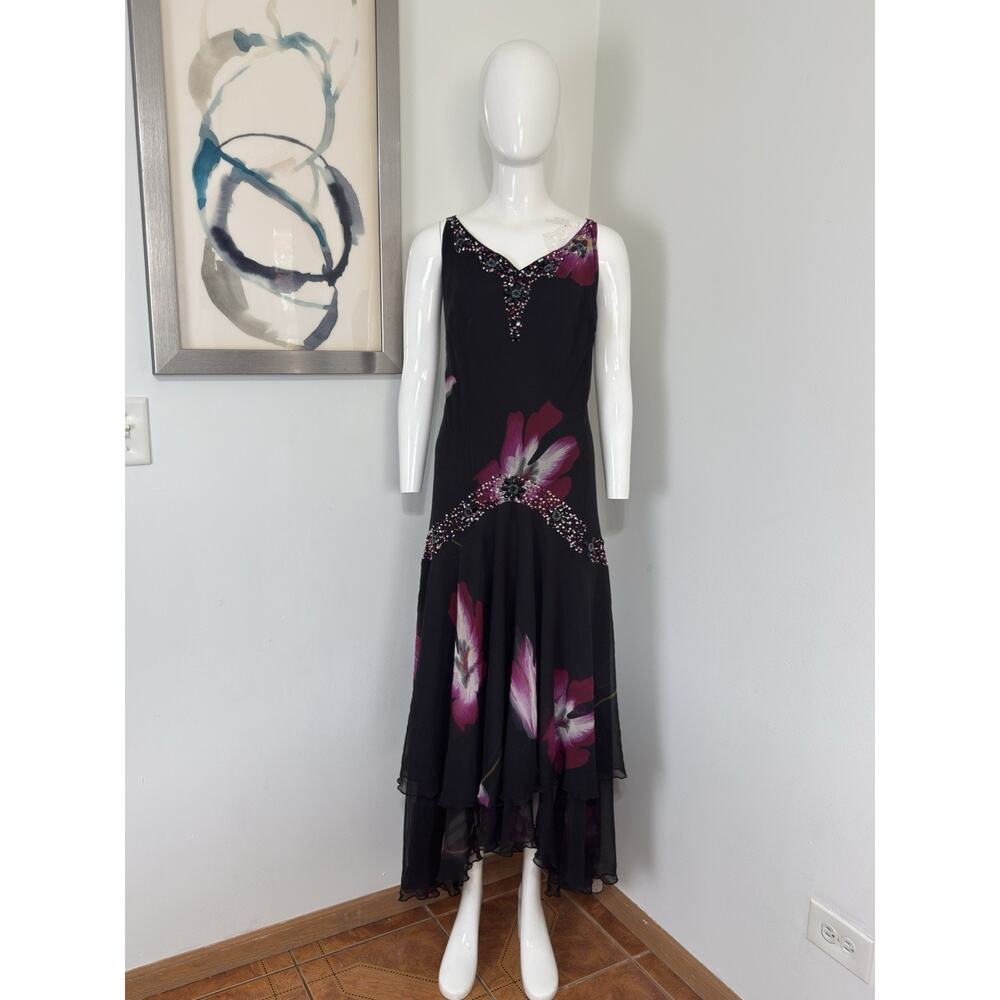 Midnight Velvet Women Dress Y2K Fairycore Whimsygoth Beaded Asymmetrical Hem 2X